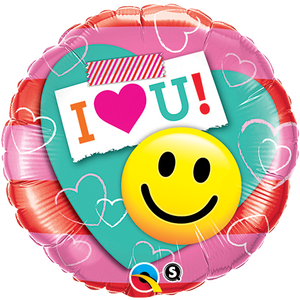 I Heart U Smiley Face Emoji Helium Filled Foil Balloon