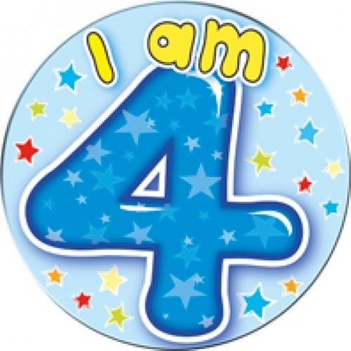 I Am 4 Blue Jumbo Badge