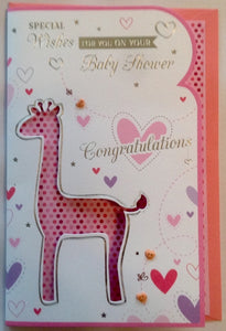 Special Wishes On Your Baby Shower Pink Giraffe Greeting Card