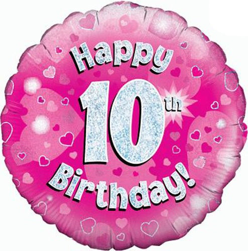 Happy 10th Birthday Pink Helium Filled Foil Balloon