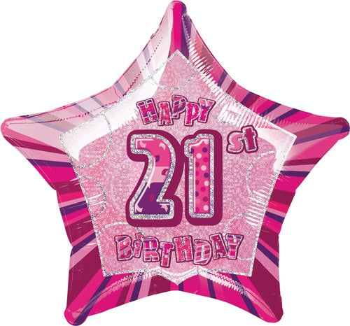 Happy 21st Birthday Pink Glitz Helium Filled Foil Balloon