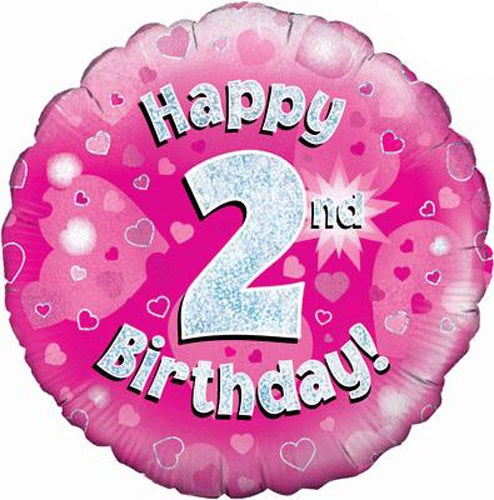 Happy 2nd Birthday Pink Helium Filled Foil Balloon