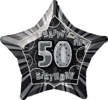 Happy 50th Birthday Black Glitz Helium Filled Foil Balloon