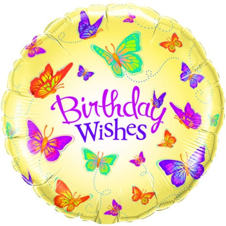 Birthday Wishes Butterflies Helium Filled Foil Balloon