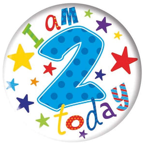 I Am 2 Today Blue And White Jumbo Badge