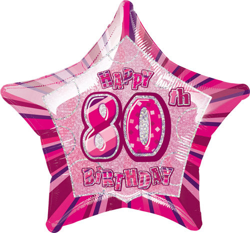 Happy 80th Birthday Pink Glitz Helium Filled Foil Balloon