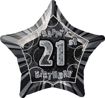 Happy 21st Birthday Black Glitz Helium Filled Foil Balloon