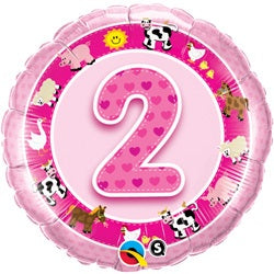 Age 2 Pink Farm Animals Helium Filled Foil Balloon