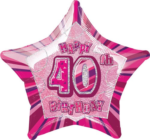 Happy 40th Birthday Pink Glitz Helium Filled Foil Balloon