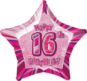 Happy 16th Birthday Pink Glitz Helium Filled Foil Balloon