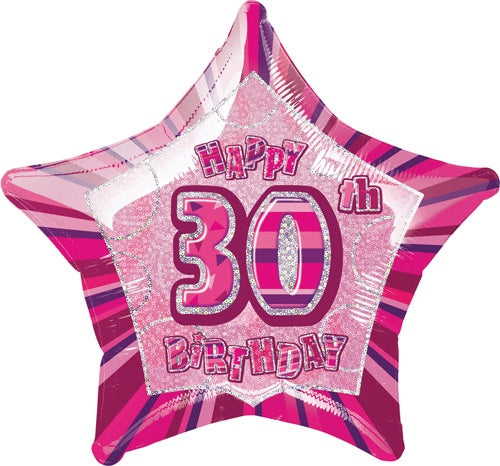 Happy 30th Birthday Pink Glitz Helium Filled Foil Balloon