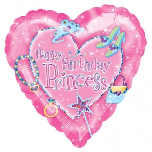 Happy Birthday Princess Heart Shape Helium Filled Foil Balloon