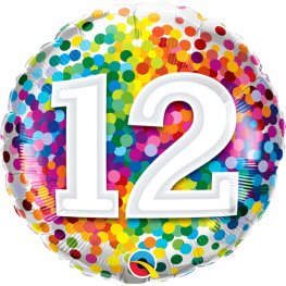 12th Birthday Rainbow Confetti Helium Filled Foil Balloon