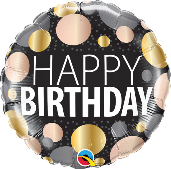Happy Birthday Metallic Dots Helium Filled Foil Balloon