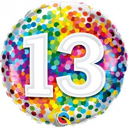 13th Birthday Rainbow Confetti Helium Filled Foil Balloon