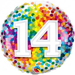 14th Birthday Rainbow Confetti Helium Filled Foil Balloon