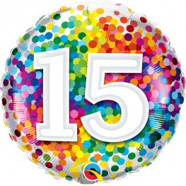 15th Birthday Rainbow Confetti Helium Filled Foil Balloon