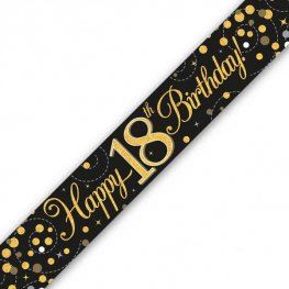 Happy Birthday 18th Sparkling Fizz Black And Gold Banner