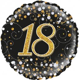 18th Sparkling Fizz Black And Gold Helium Filled Foil Balloon