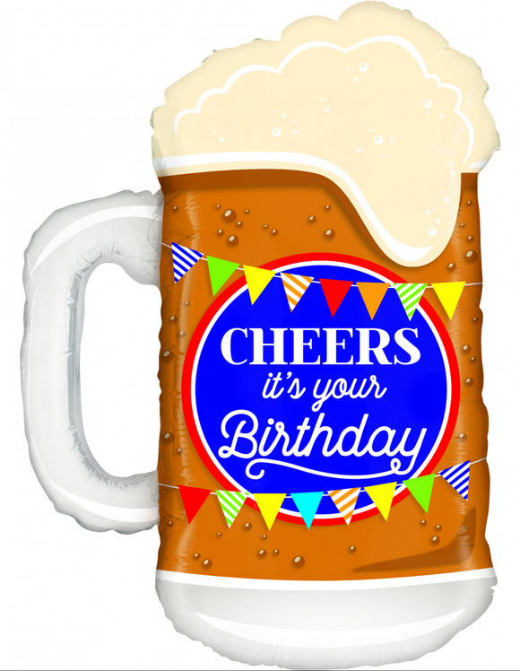 Cheers It's Your Birthday Beer Glass Supershape Helium Filled Foil Balloon
