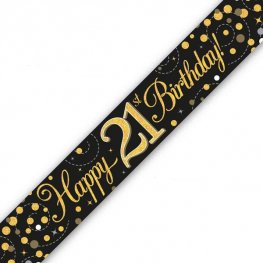 Happy Birthday 21st Sparkling Fizz Black And Gold Banner