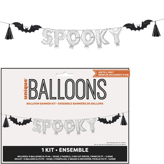 10 Piece Spooky Halloween Air Fill Balloon Banner Kit