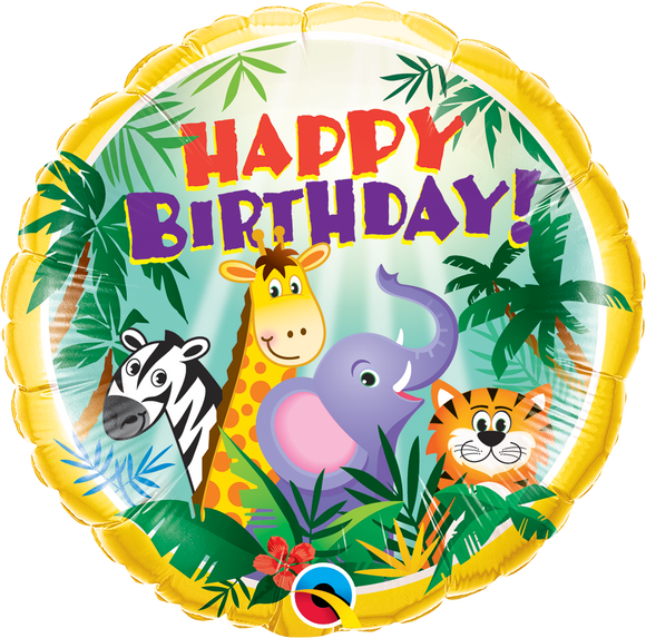 Jungle Friends Happy Birthday Helium Filled Foil Balloon