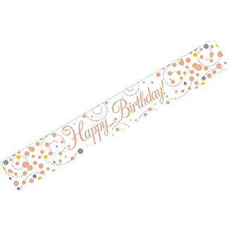 Happy Birthday Sparkling Fizz White And Rose Gold Banner
