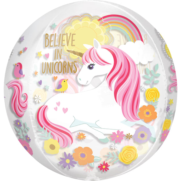 Believe In Unicorns Clear Orbz Helium Filled Foil Balloon