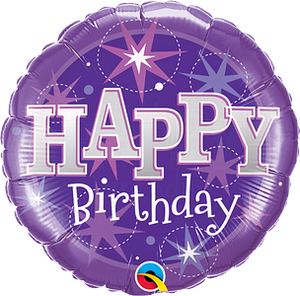 Purple Sparkles Happy Birthday Helium Filled Foil Balloon