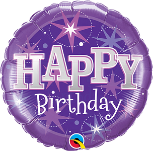 Purple Sparkles Happy Birthday Helium Filled Foil Balloon