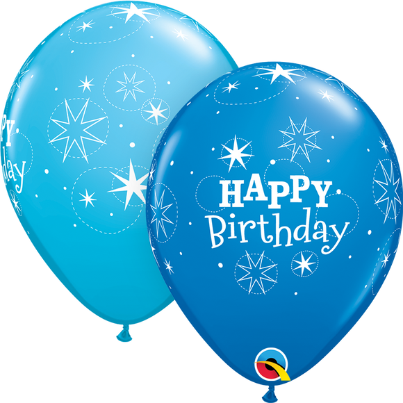 Happy Birthday Blue Sparkle Latex Balloons x10 (Sold loose)
