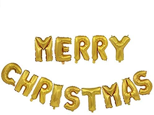 14 Piece Gold Merry Christmas Air Fill Balloon Banner Kit