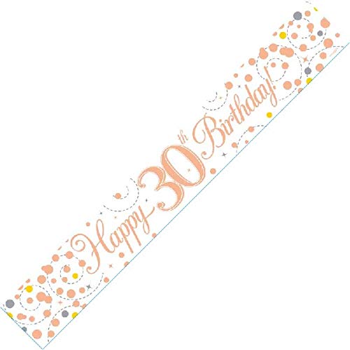 Happy 30th Birthday Sparkling Fizz White And Rose Gold Banner