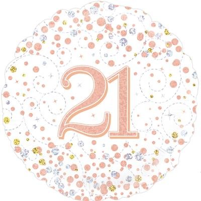 21st Sparkling Fizz And Rose Gold Helium Filled Foil Balloon