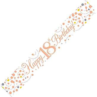 Happy 18th Birthday Sparkling Fizz White And Rose Gold Banner