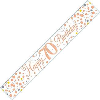 Happy 70th Birthday Sparkling Fizz White And Rose Gold Banner