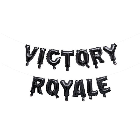 13 Piece Black Fortnite Victory Royale Air Fill Balloon Banner Kit