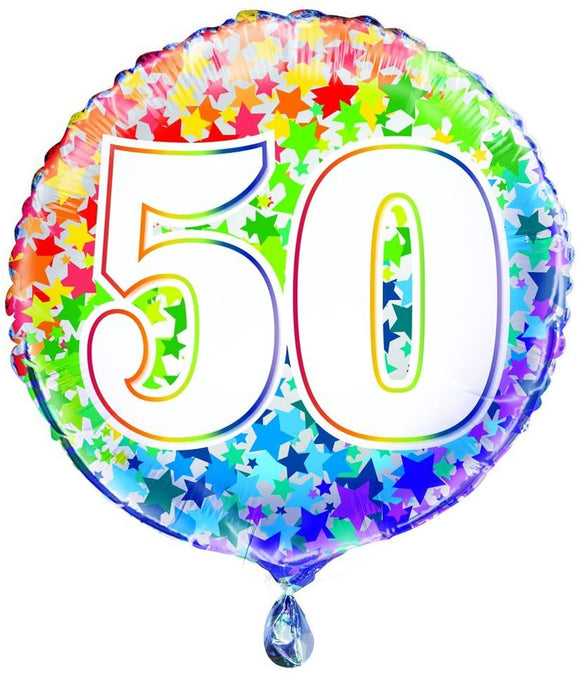 50th Birthday Rainbow Stars Helium Filled Foil Balloon