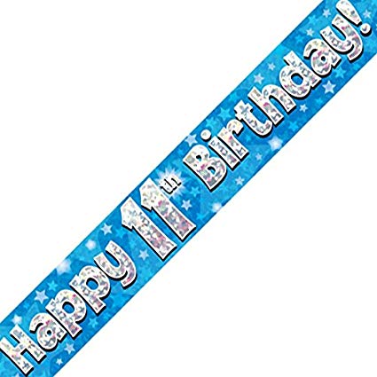 Happy 11th Birthday Blue Holographic Banner