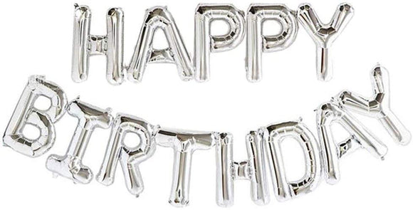 13 Piece Silver Happy Birthday Air Fill Balloon Banner Kit