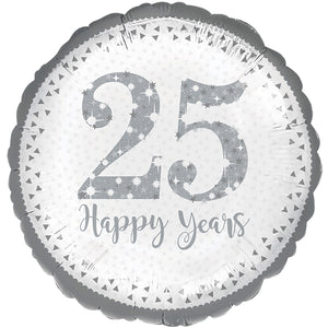 25 Happy Years Silver Wedding Anniversary Helium Filled Foil Balloon