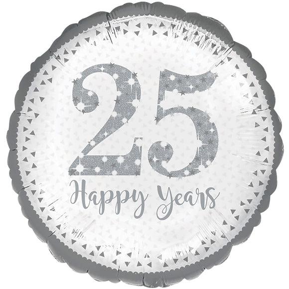 25 Happy Years Silver Wedding Anniversary Helium Filled Foil Balloon