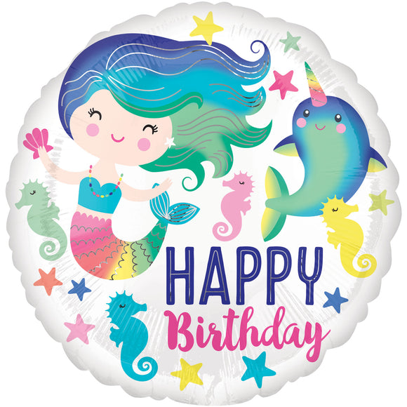 Mermaid Under The Sea Happy Birthday Helium Filled Foil Balloon