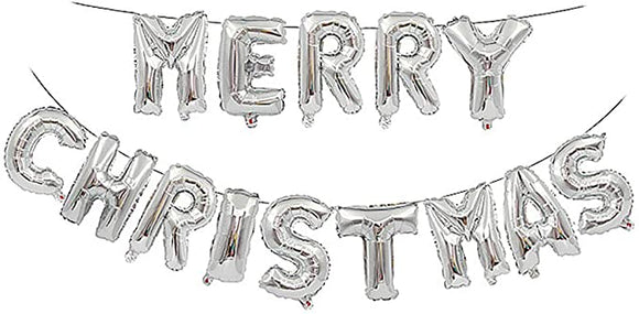14 Piece Silver Merry Christmas Air Fill Balloon Banner Kit