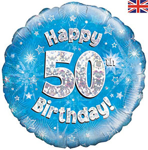 Happy 50th Birthday Blue Helium Filled Foil Balloon