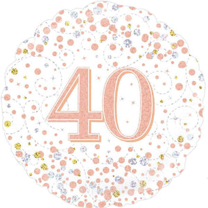40th Sparkling Fizz And Rose Gold Helium Filled Foil Balloon