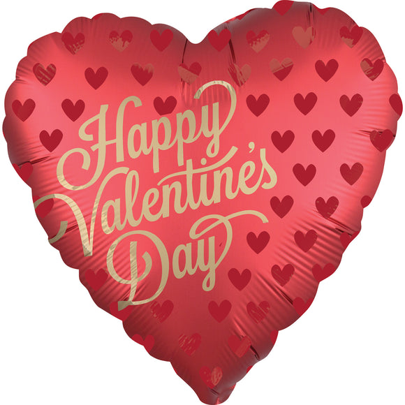 Happy Valentine's Day Satin Infused Heart Shape Helium Filled Foil Balloon
