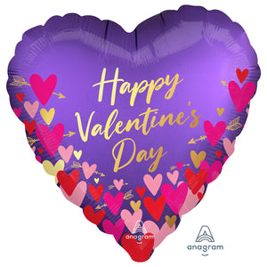 Happy Valentine's Day Satin Luxe Hearts Helium Filled Foil Balloon