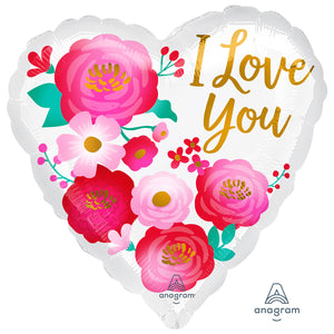 I Love You Ombre Flowers Heart Shape Helium Filled Foil Balloon